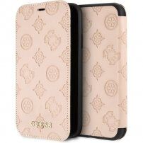 Guess Debossed Peony Book husă flip pentru iPhone X / XS - bej