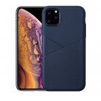 Carcasă cu textură de piele, din plastic moale, pentru iPhone 11 Pro Max - albastru