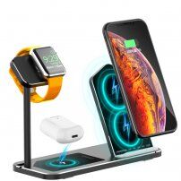 Stație de încărcare wireless, din aluminiu, pentru iPhone / Apple Watch / AirPods - negru