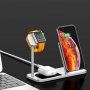Stație de încărcare wireless, din aluminiu, pentru iPhone / Apple Watch / AirPods - argintiu