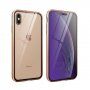 Carcasă cu ramă metalică și sticlă temperată anti-blue-ray pentru față și spate iPhone X / XS - auriu