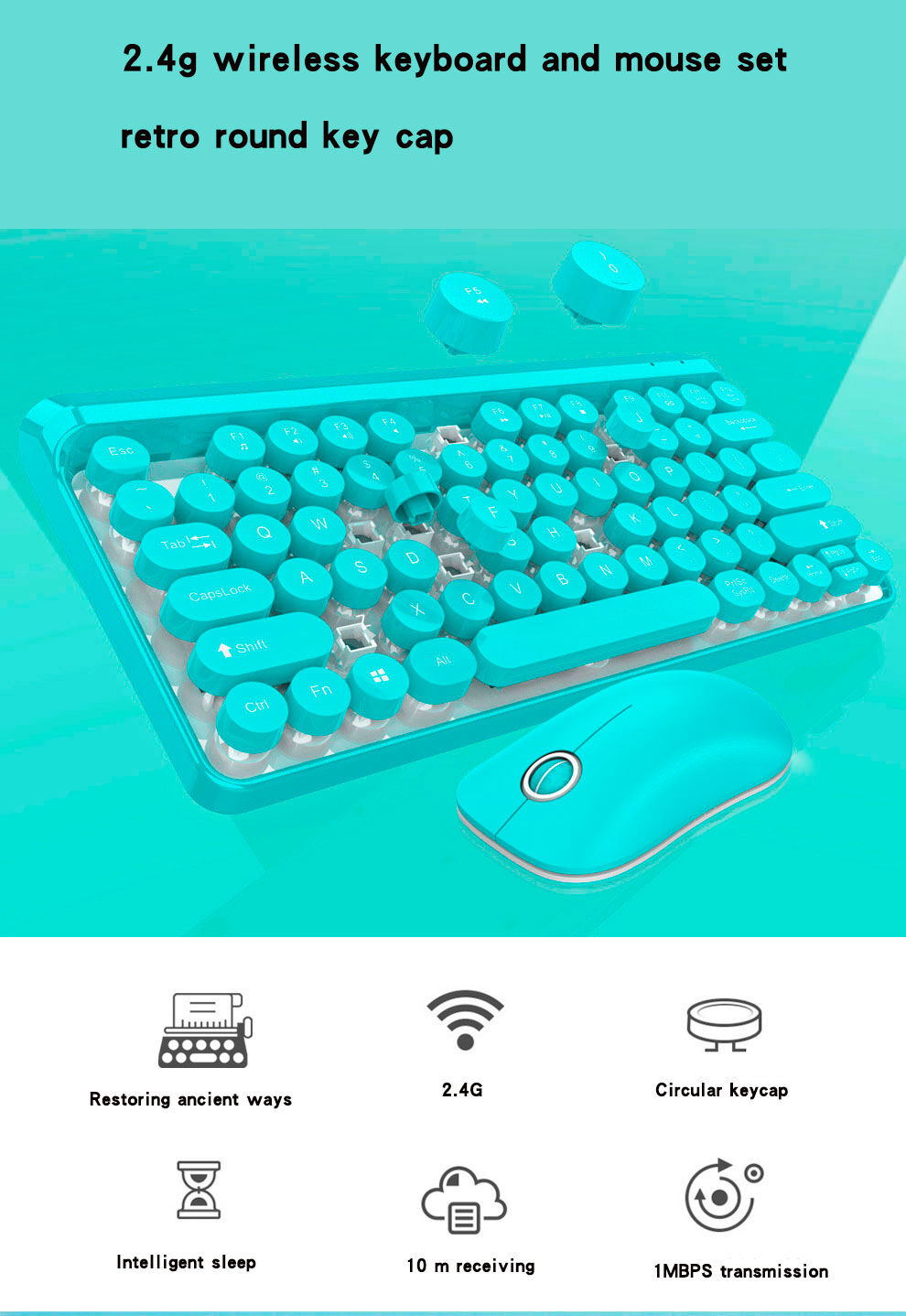 Set de tastatură wireless multimedia cu mouse - albastră
