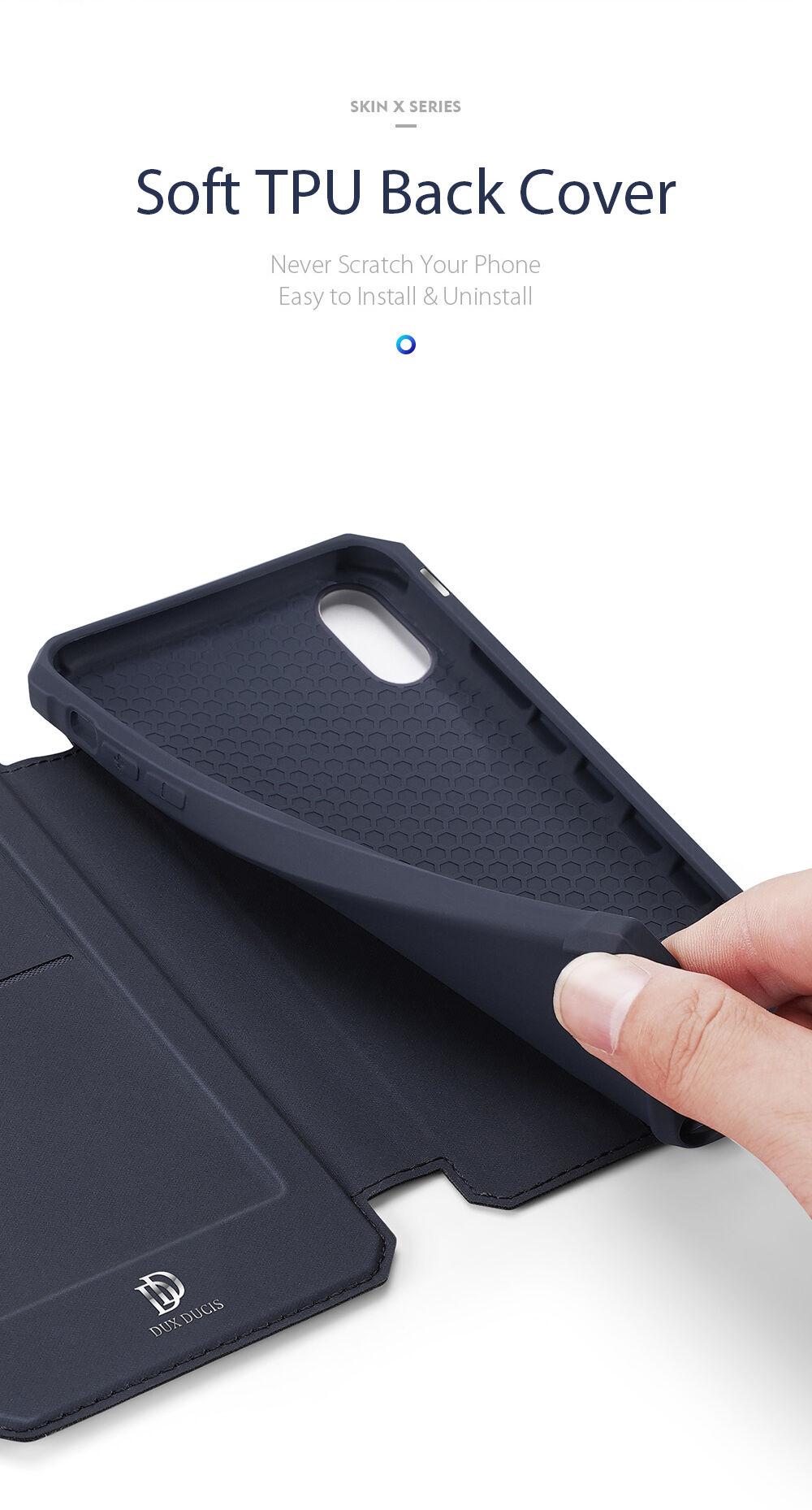 Dux Ducis husă tip portofel pentru cărți de credit pentru iPhone XR - albastru