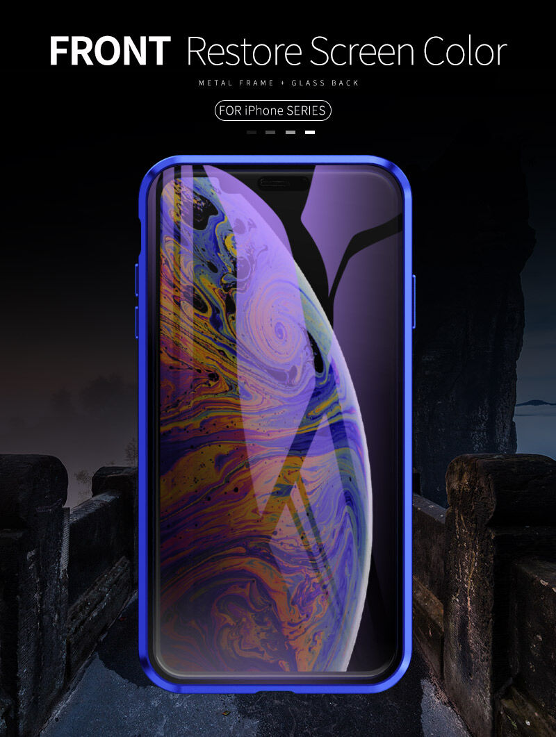 Carcasă cu ramă metalică și sticlă temperată anti-blue-ray pentru față și spate iPhone X / XS - auriu