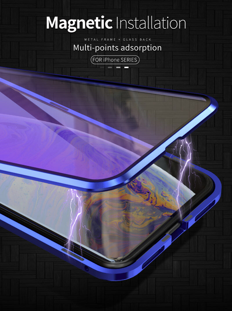 Carcasă cu ramă metalică și sticlă temperată anti-blue-ray pentru față și spate iPhone X / XS - auriu