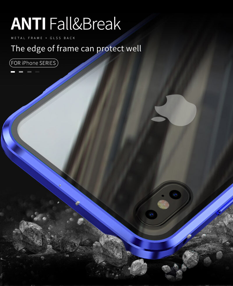 Carcasă cu ramă metalică și sticlă temperată anti-blue-ray pentru față și spate iPhone X / XS - auriu