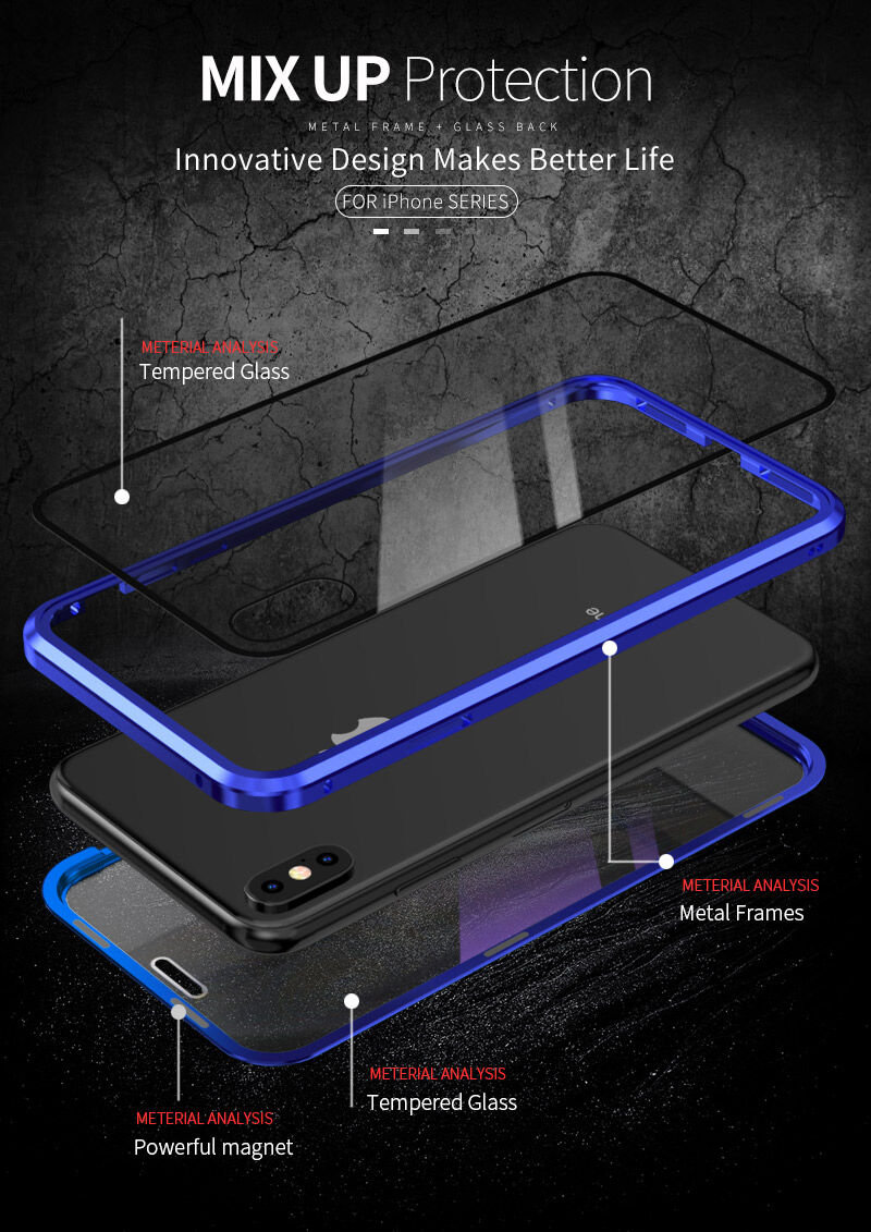 Carcasă cu ramă metalică și sticlă temperată anti-blue-ray pentru față și spate iPhone X / XS - auriu