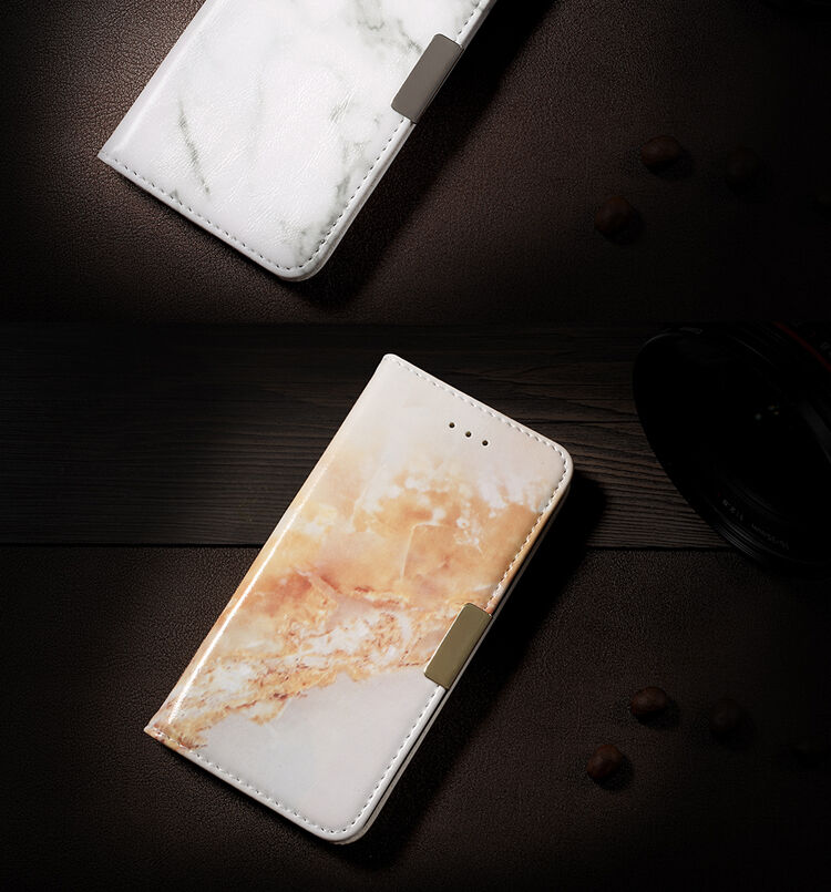 Husă flip cu model marmură, pentru iPhone 7 / 8 - negru