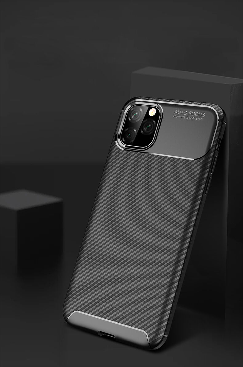 Carcasă cu textură de fibre de carbon pentru iPhone 11 Pro Max - albastru