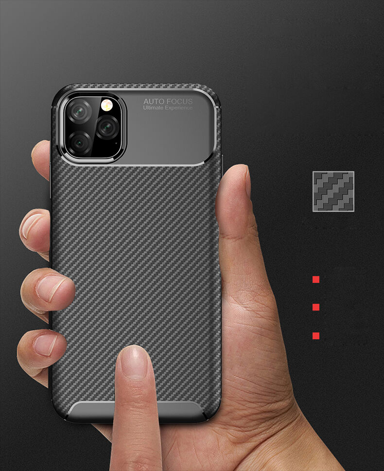 Carcasă cu textură de fibre de carbon pentru iPhone 11 Pro Max - albastru