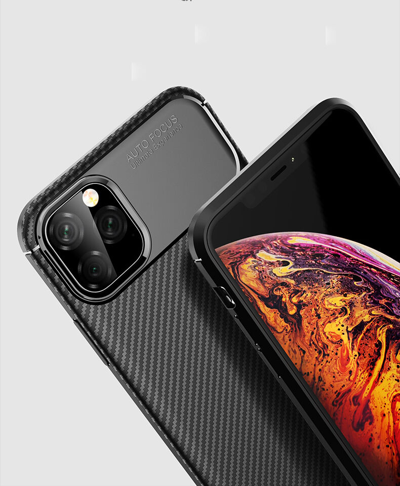 Carcasă cu textură de fibre de carbon pentru iPhone 11 Pro Max - albastru