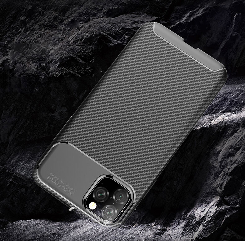 Carcasă cu textură de fibre de carbon pentru iPhone 11 Pro Max - albastru