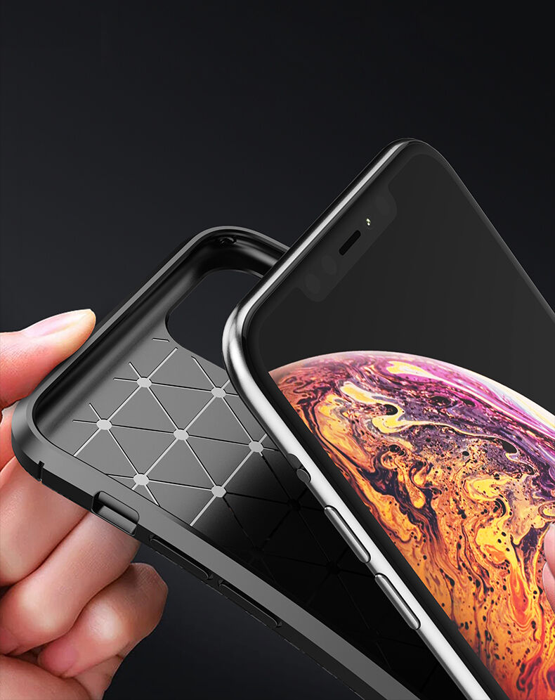 Carcasă cu textură de fibre de carbon pentru iPhone 11 Pro Max - albastru