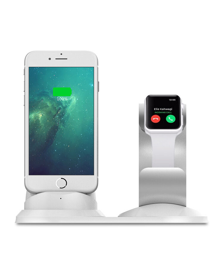 Stație de încărcare, din aluminiu, pentru Apple Watch și iPhone - gri