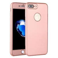 Husă din silicon pentru iPhone 8 Plus / 7 Plus, cu protecţie 360° - protejează partea din faţă şi din spate - roz auriu (Rose Gold)