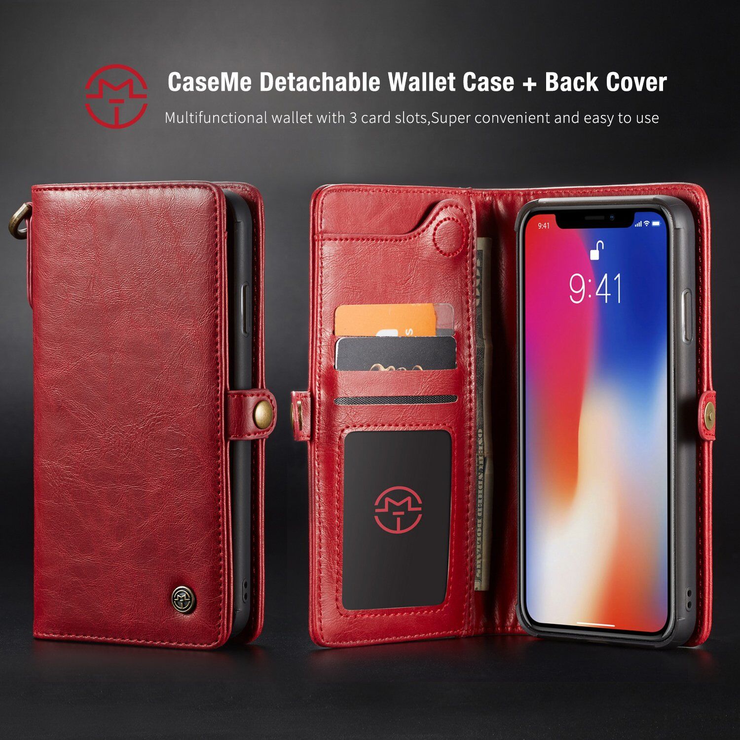 CASEME Husă detaşabilă 2 în 1, pentru iPhone XS Max - roşu