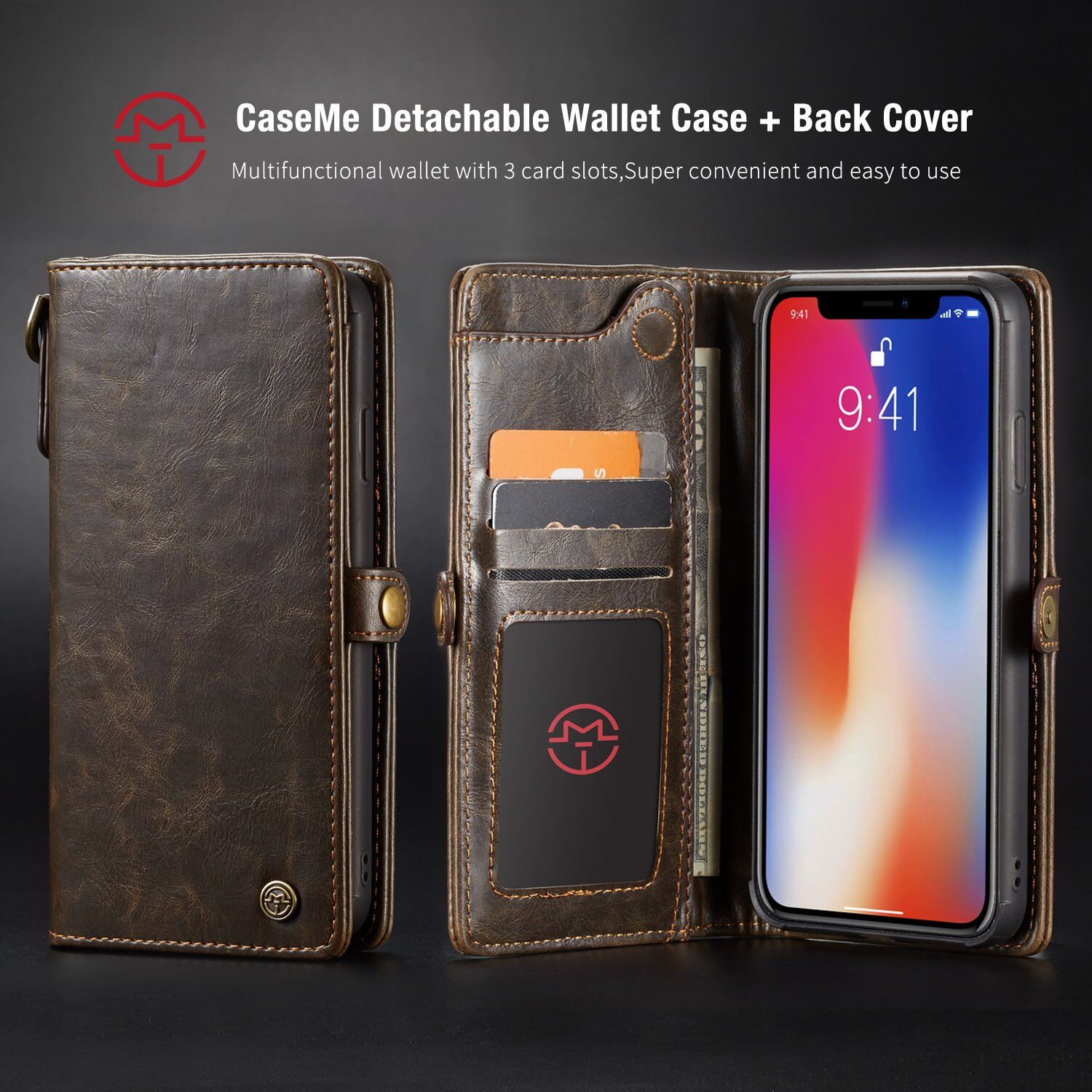 CASEME Husă detaşabilă 2 în 1, pentru iPhone XS Max - maro