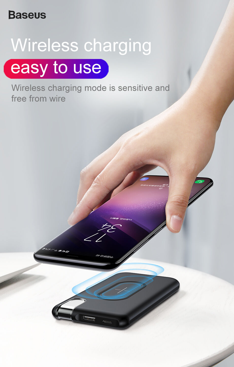 Powerbank BASEUS 10000mAh cu încărcare wireless - negru