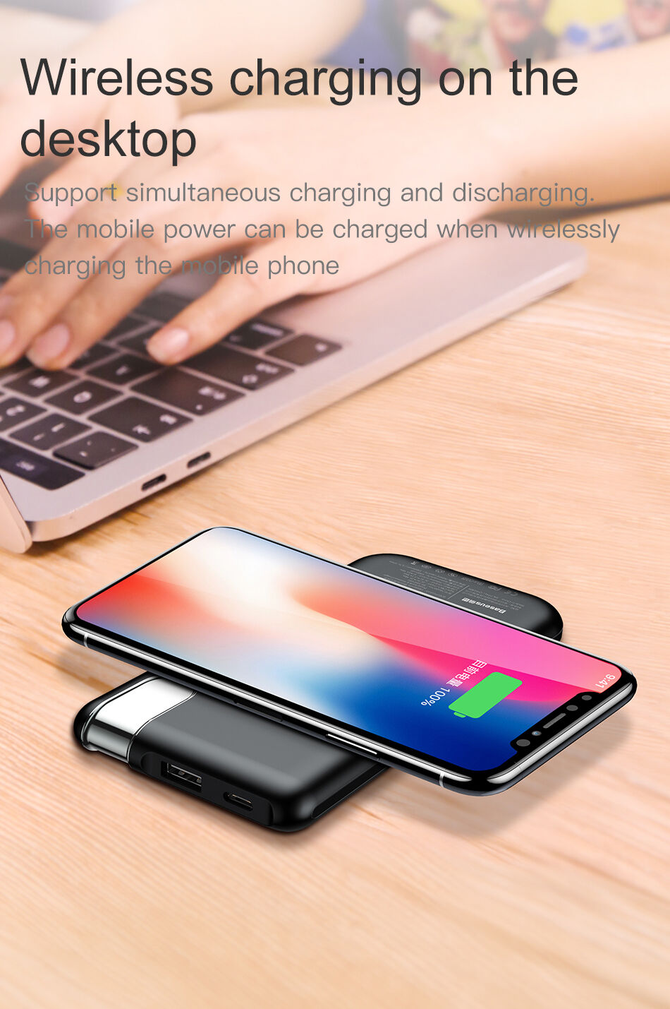 Powerbank BASEUS 10000mAh cu încărcare wireless - negru