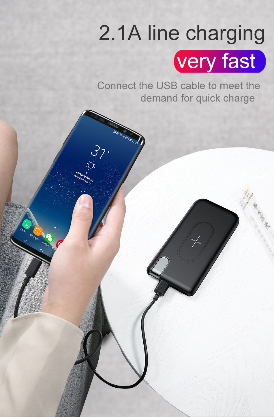 Powerbank BASEUS 10000mAh cu încărcare wireless - negru