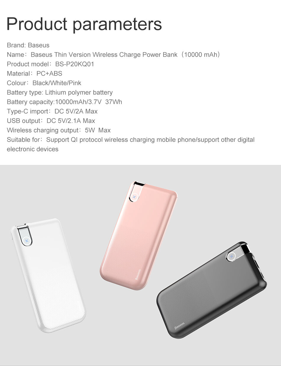 Powerbank BASEUS 10000mAh cu încărcare wireless - negru