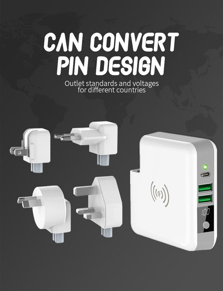 Încărcător / powerbank 6700mAh, cu mufe interschimbabile (AU / UK / US / EU) şi încărcare wireless