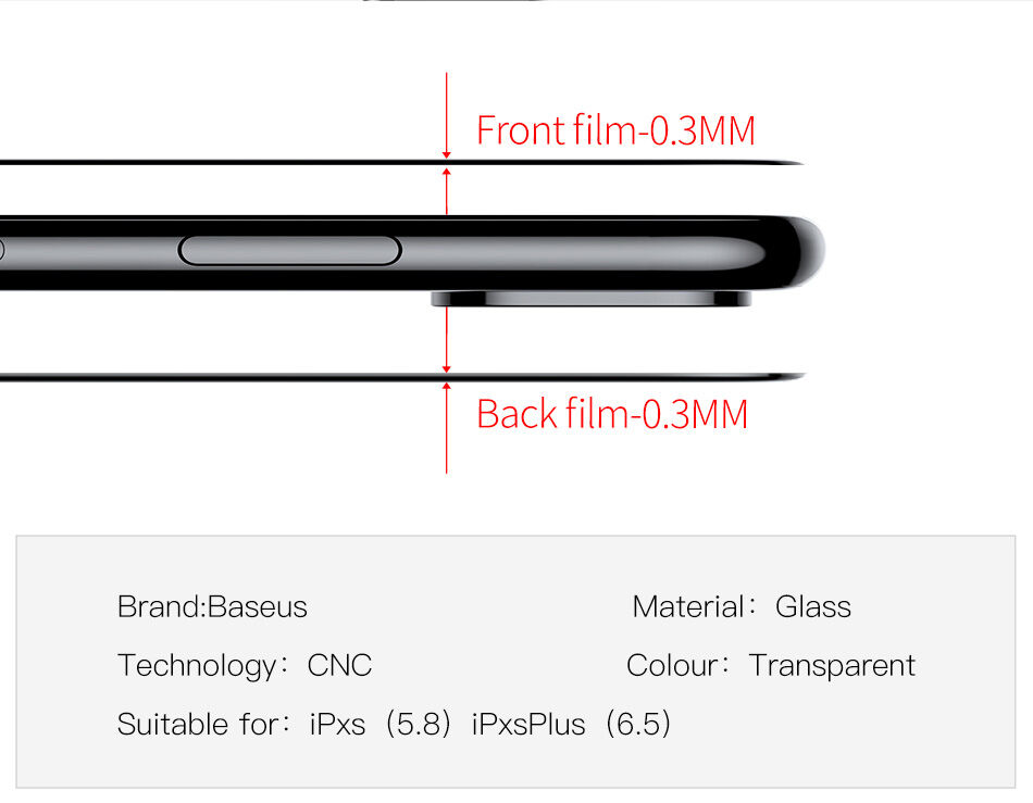 Sticlă durificată BASEUS, pentru partea din faţă şi din spate, pentru iPhone XS Max
