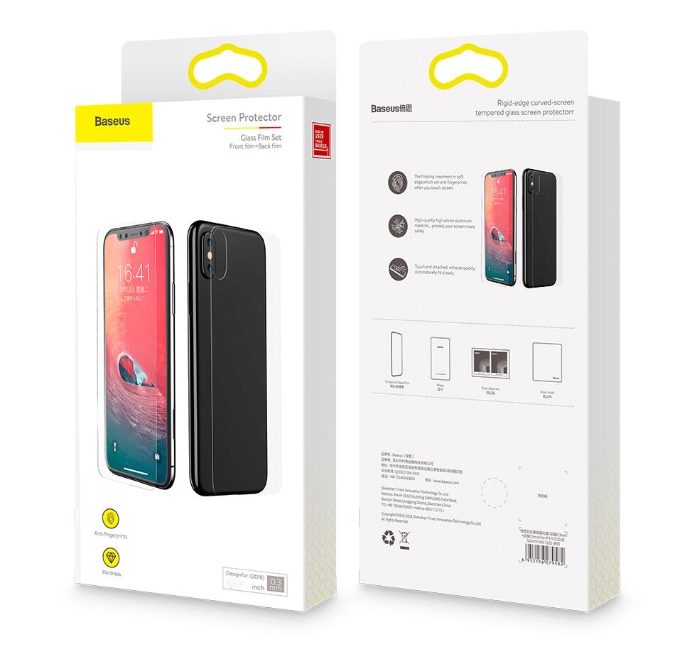 Sticlă durificată BASEUS, pentru partea din faţă şi din spate, pentru iPhone XS Max Sticlă durificată BASEUS, pentru partea din faţă şi din spate, pentru iPhone XS Max