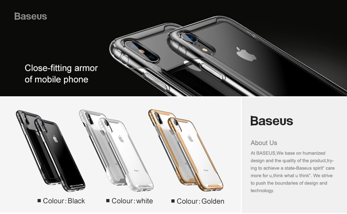 Carcasă transparentă BASEUS Armor, cu ramă, pentru iPhone XR - negru