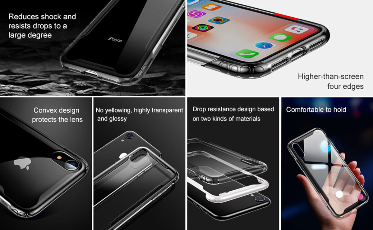 Carcasă transparentă BASEUS Armor, cu ramă, pentru iPhone XR - negru