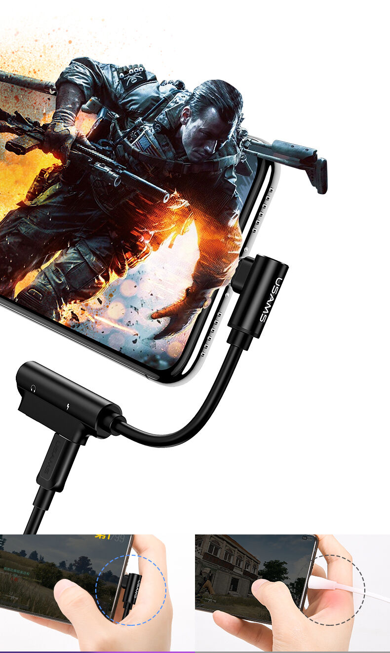 Reducţie USAMS, cu doi conectori lightning, pentru iPhone - negru