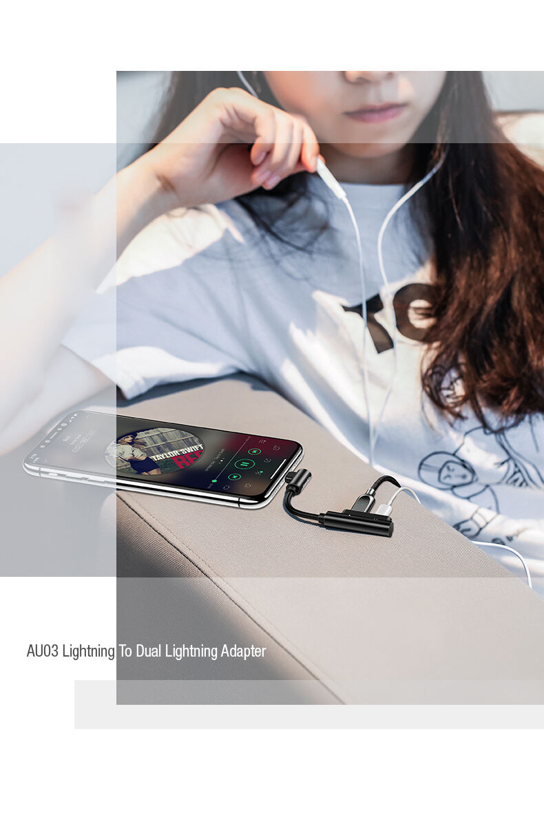 Reducţie USAMS, cu doi conectori lightning, pentru iPhone - negru