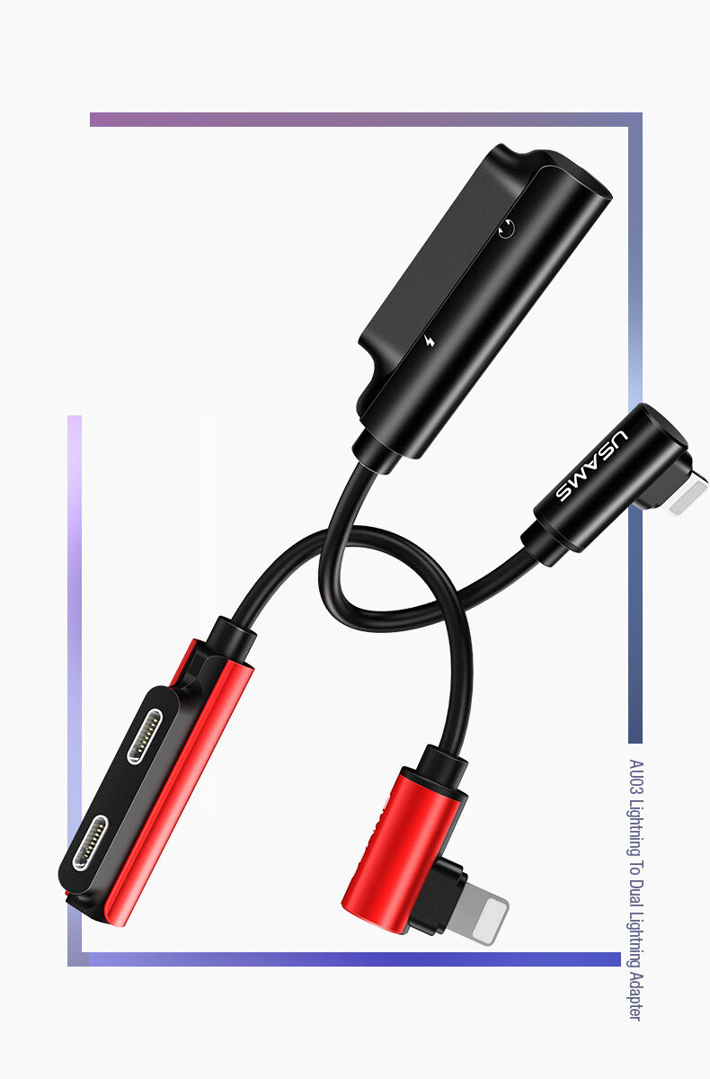 Reducţie USAMS, cu doi conectori lightning, pentru iPhone - negru