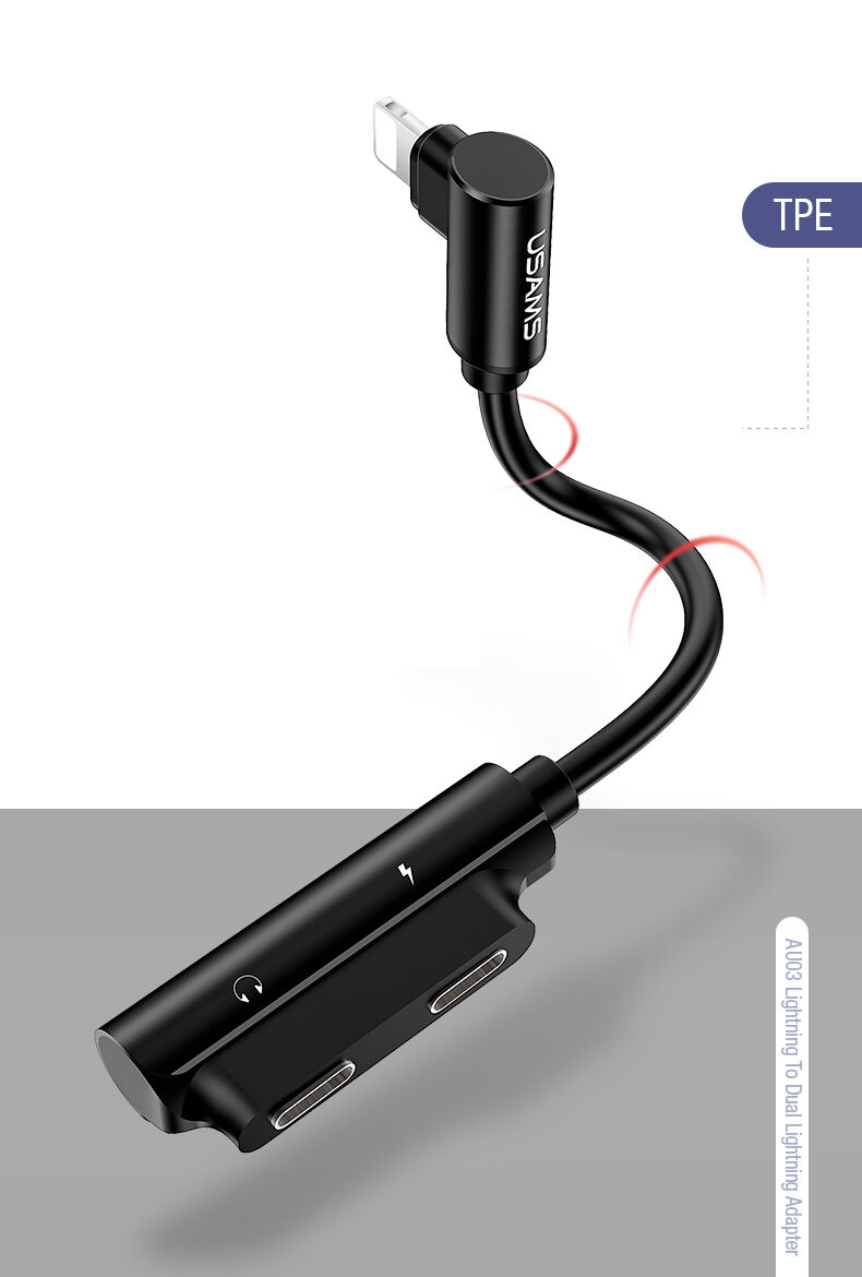 Reducţie USAMS, cu doi conectori lightning, pentru iPhone - negru