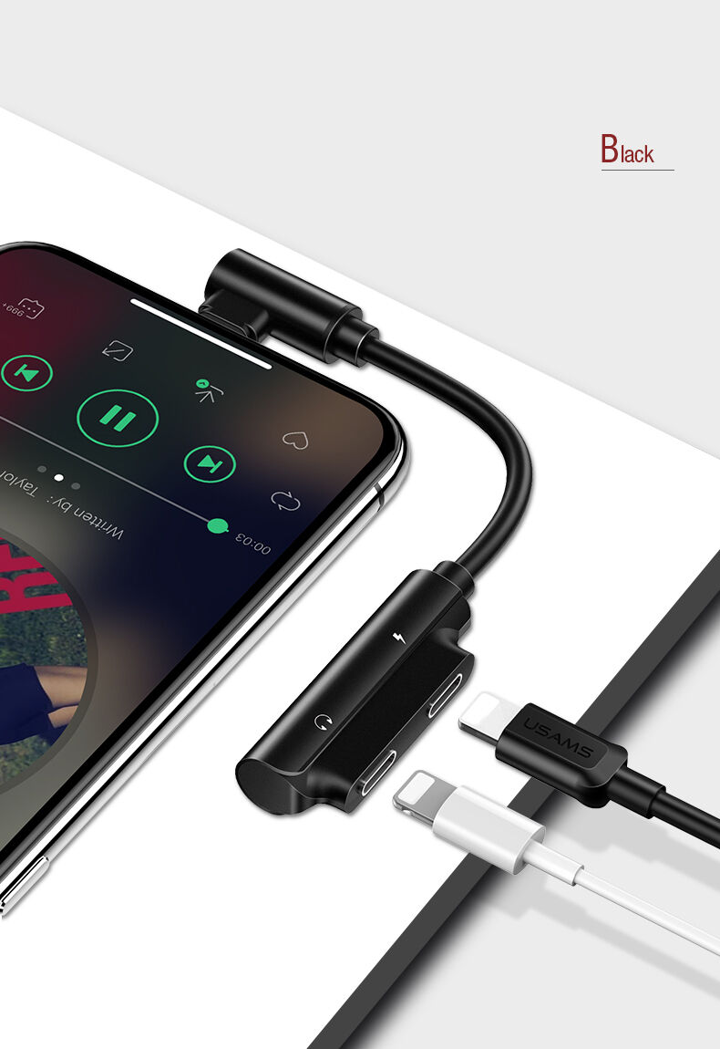 Reducţie USAMS, cu doi conectori lightning, pentru iPhone - negru