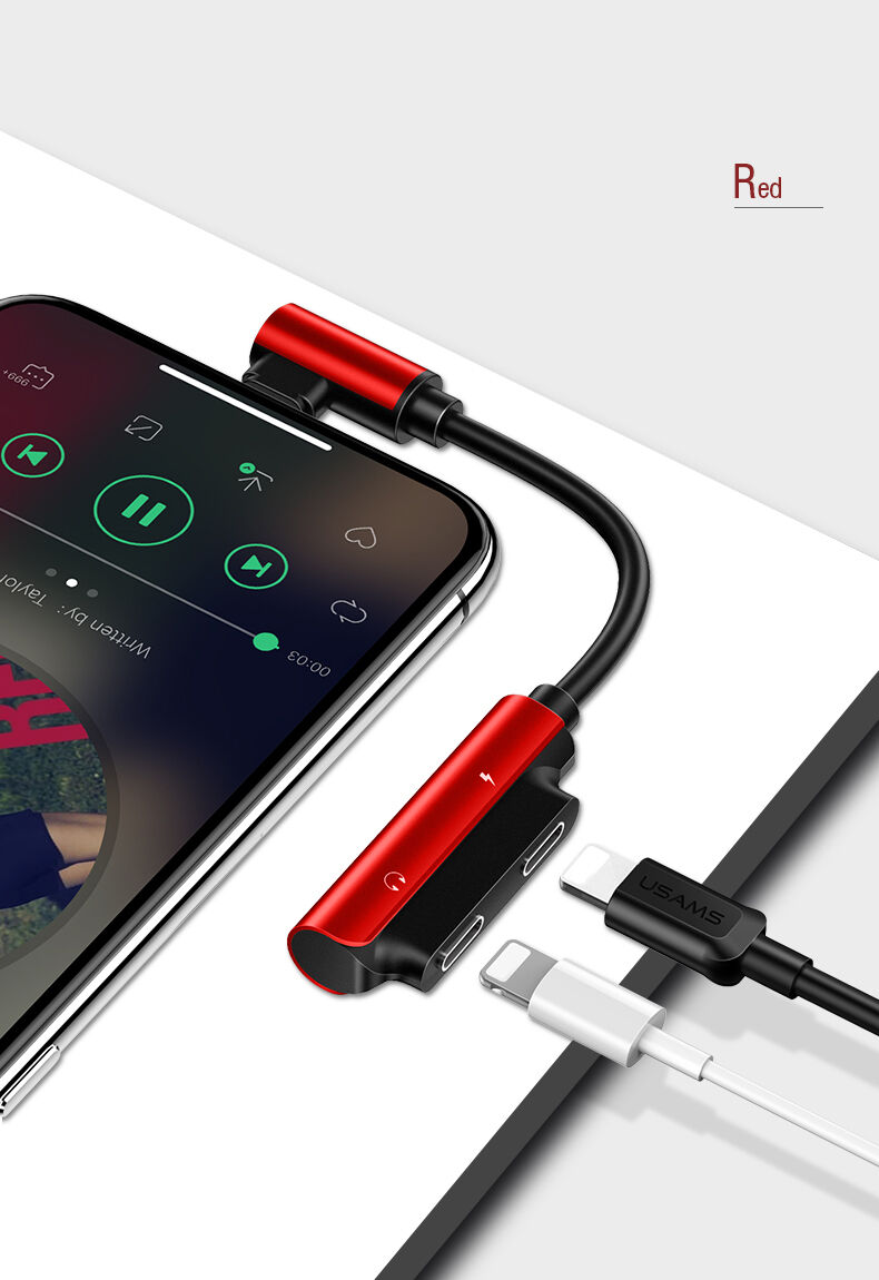 Reducţie USAMS, cu doi conectori lightning, pentru iPhone - negru