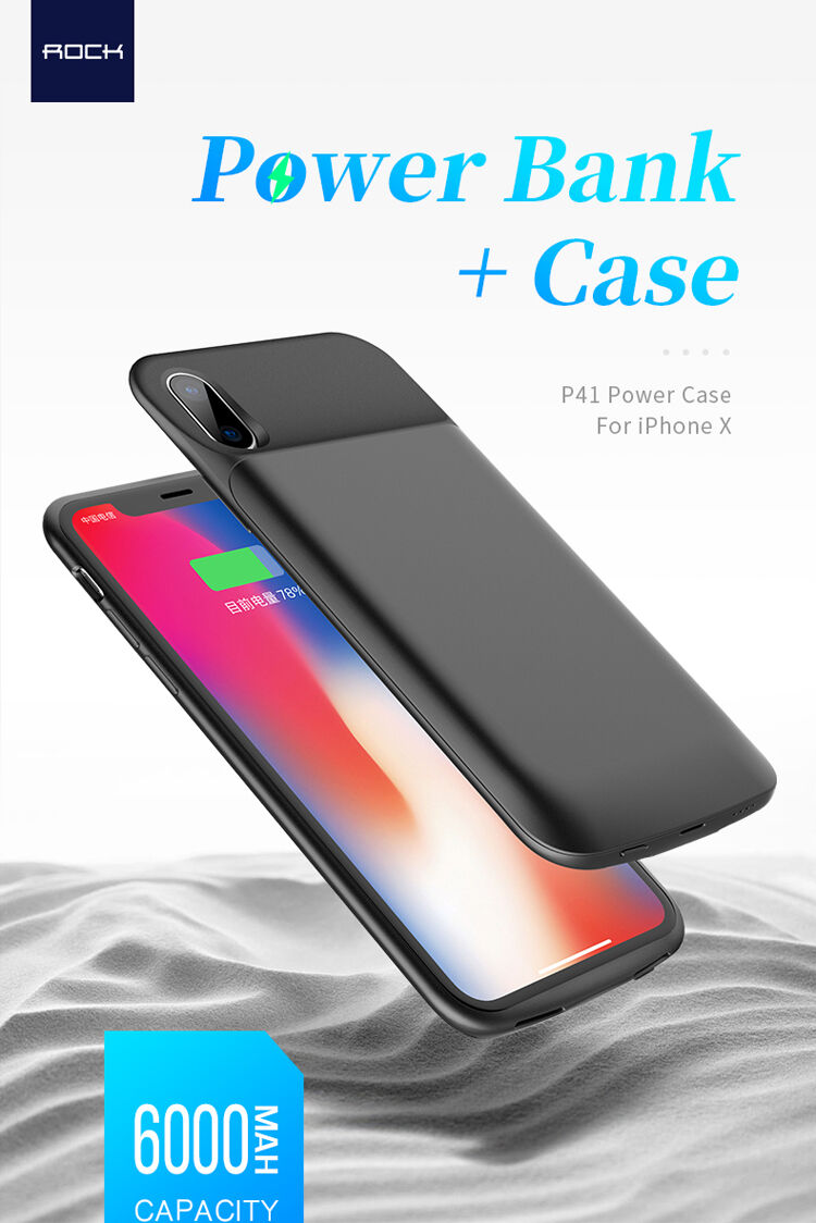 Capac ROCK, cu baterie 6000mAh, pentru iPhone XS / iPhone X - negru