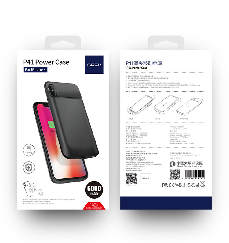 Capac ROCK, cu baterie 6000mAh, pentru iPhone XS / iPhone X - negru