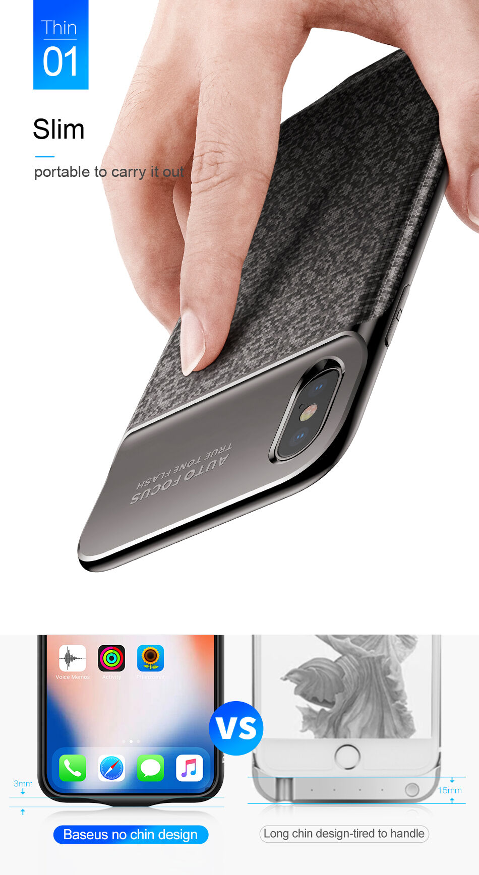 Carcasă BASEUS, cu baterie 3500mAh, pentru iPhone X - negru