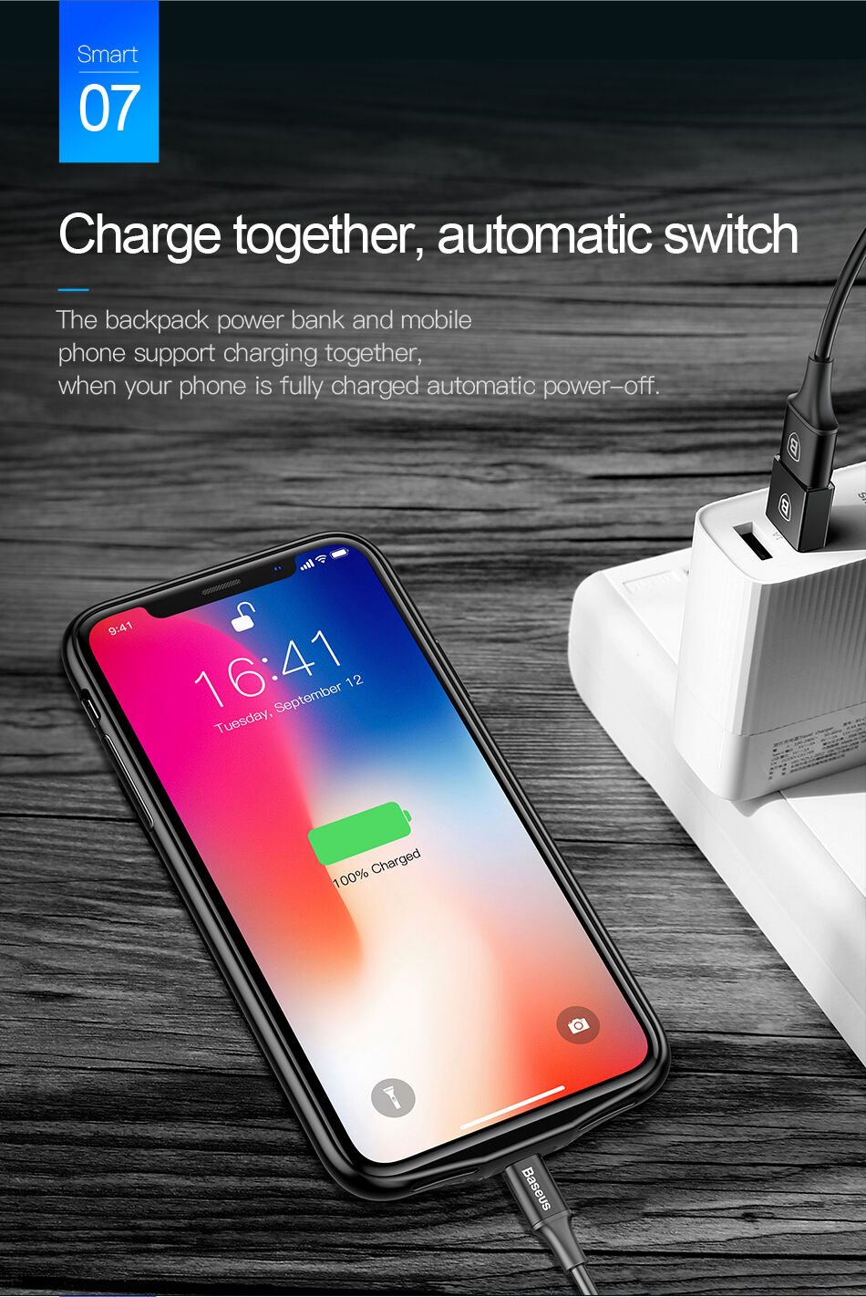 Carcasă BASEUS, cu baterie 3500mAh, pentru iPhone X - negru