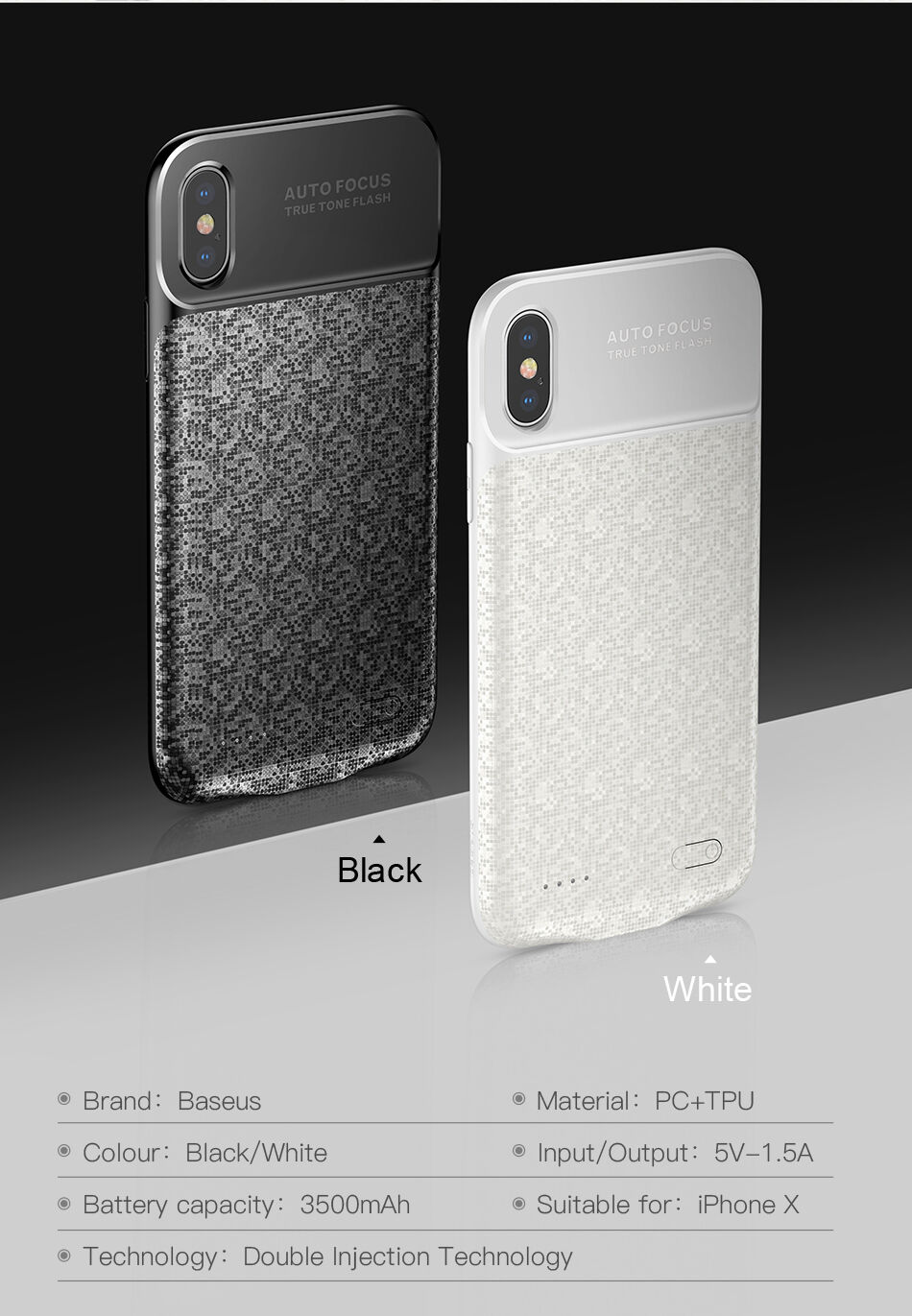 Carcasă BASEUS, cu baterie 3500mAh, pentru iPhone X - negru