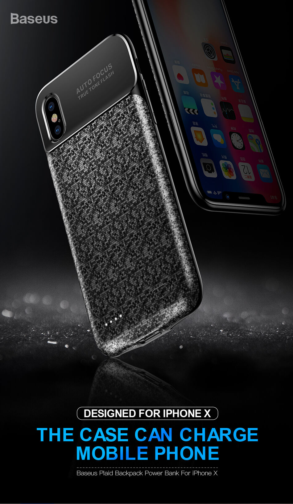 Carcasă BASEUS, cu baterie 3500mAh, pentru iPhone X - alb