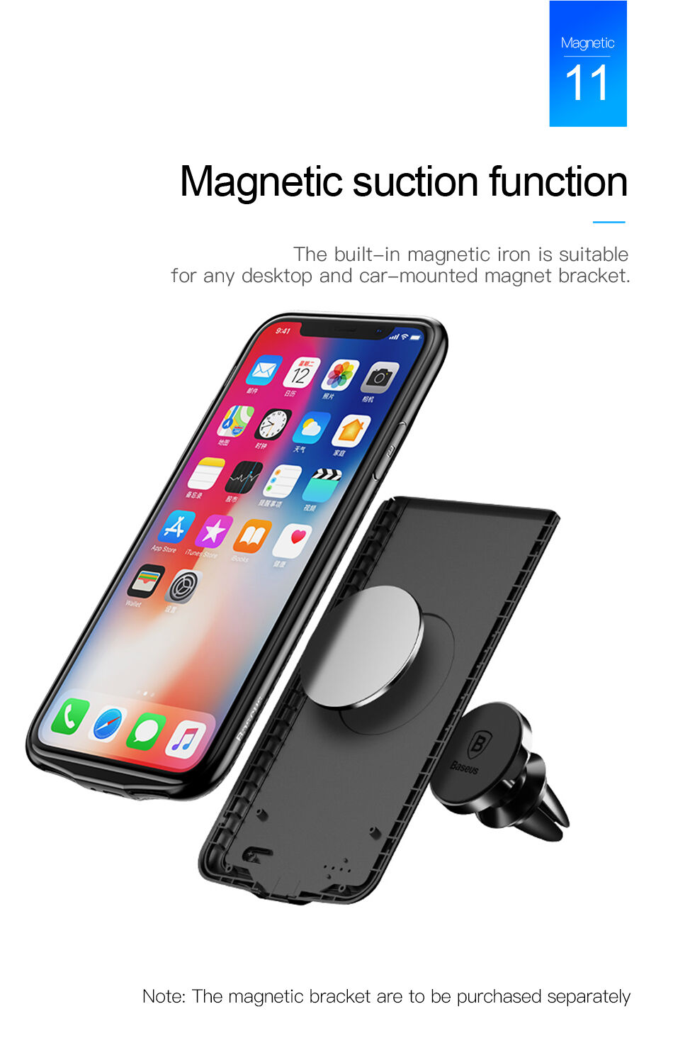 Carcasă BASEUS, cu baterie 3500mAh, pentru iPhone X - alb