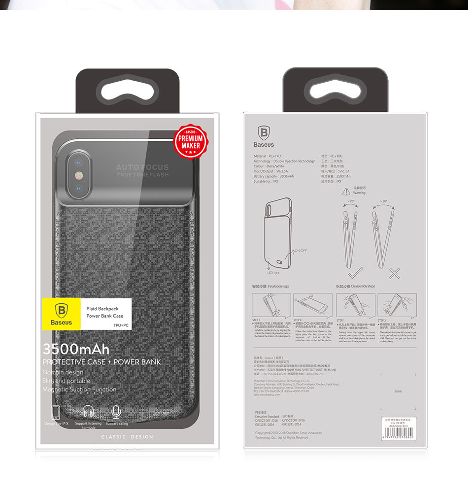 Carcasă BASEUS, cu baterie 3500mAh, pentru iPhone X - alb