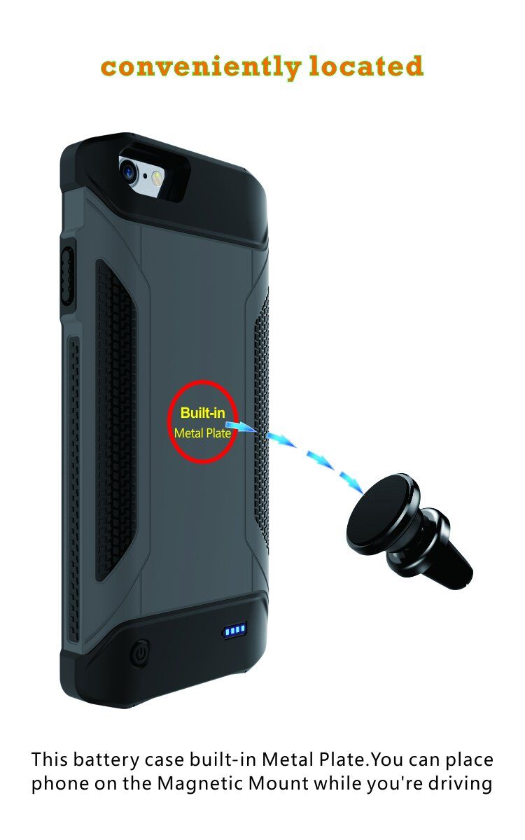 Carcasă rezistentă de protecţie, cu baterie 4000 mAh, pentru iPhone SE (2020/2022) / 8 / 7 / 6S / 6 - gri