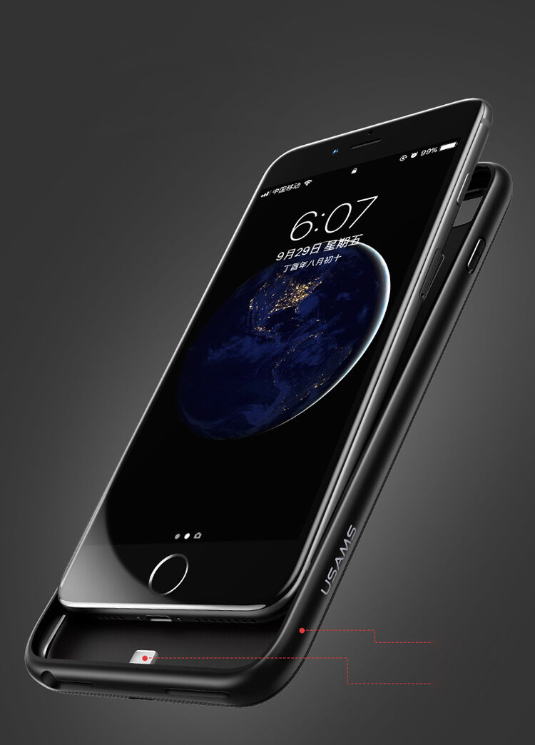 Carcasă USAMS, cu baterie 3000mAh şi protecţie lentilă, pentru Apple iPhone SE (2020/2022) / 8 / 7 / 6S / 6 - negru