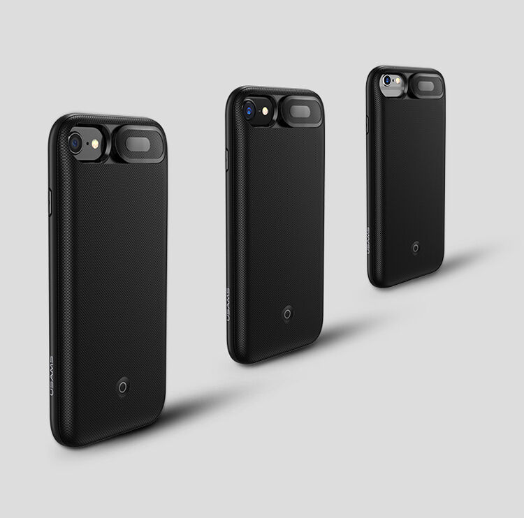 Carcasă USAMS, cu baterie 3000mAh şi protecţie lentilă, pentru Apple iPhone SE (2020/2022) / 8 / 7 / 6S / 6 - negru