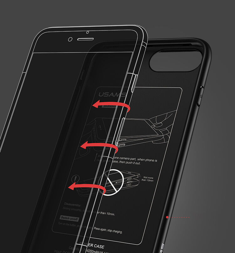 Carcasă USAMS, cu baterie 3000mAh şi protecţie lentilă, pentru Apple iPhone SE (2020/2022) / 8 / 7 / 6S / 6 - negru