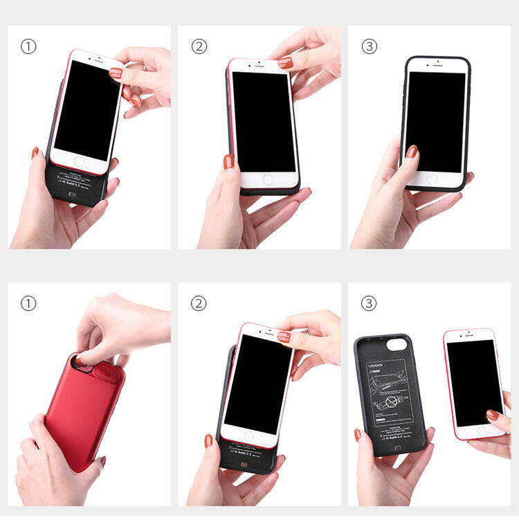 Carcasă USAMS, cu baterie 3000mAh şi protecţie lentilă, pentru Apple iPhone SE (2020/2022) / 8 / 7 / 6S / 6 - negru