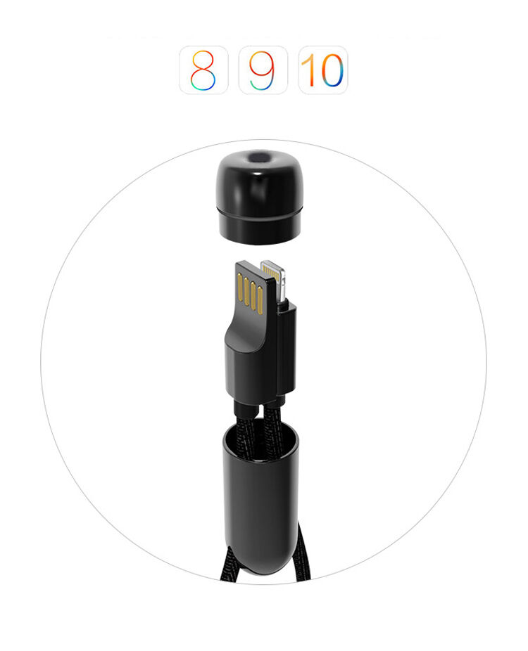 Cablu elegant USB / lightning X-LEVEL, pentru Apple iPhone / iPad / iPod - 8cm - negru